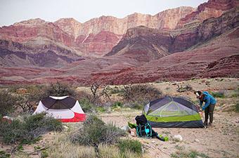 Backpacking tents (Nemo Dagger and MSR Hubba Hubba NX in Grand Canyon)